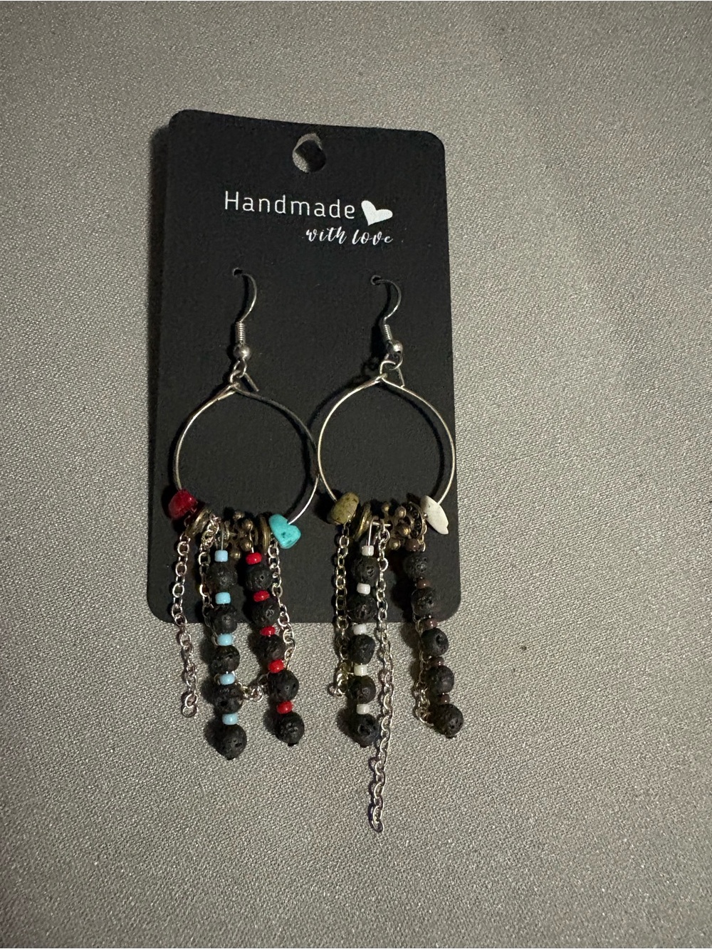 Beaded Hoop Dangle Earrings. Handmade   Multicolour. 1 pair.